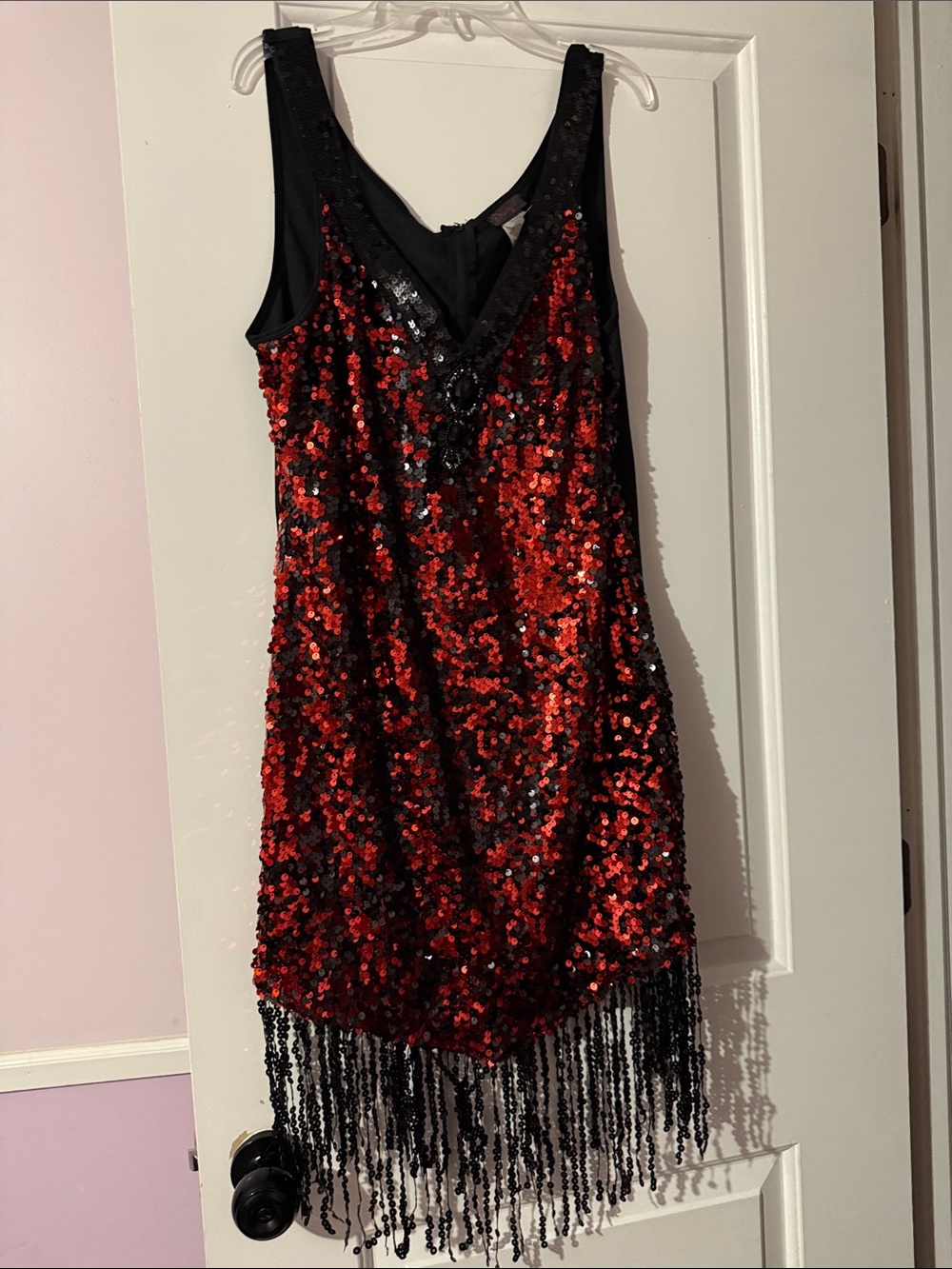 Flapper costume 1920's red Sequin Fringe Party Dress Sleeveless V-Neck